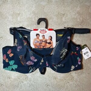 NWT Parade 2 Piece Blue Sheer Mesh Underwire Bra & Thong Set Size XL Butterfly
